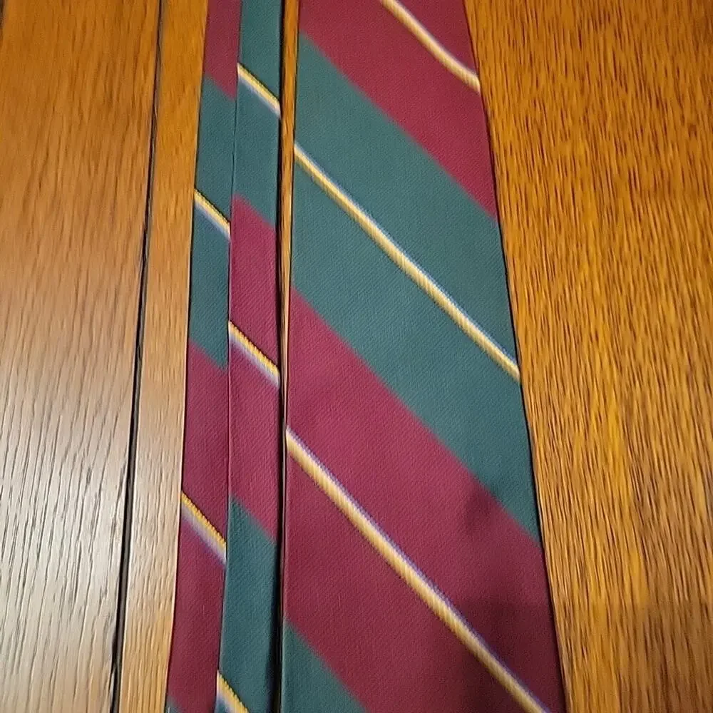 Men's Repp Neck Tie 100% Silk Hathaway Stripe Vtg Dress Formal Green Wine 4